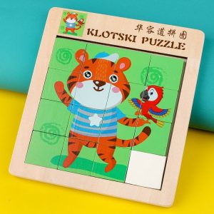 2 PCS Cartoon Animal Double-Sided Klotski Puzzle Children Wooden Toy Early Education Jigsaw Puzzle (Tiger)
