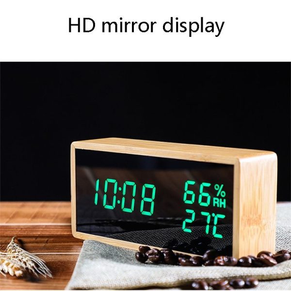 1502 Temperature And Humidity Electronic Clock Solid Wood LED Digital Control Alarm Clock, Colour: Green - Image 4