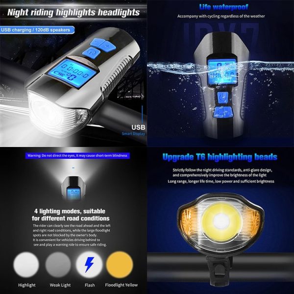 West Biking Night Riding Bicycle Light Bicycle Bell MTB Road Bicycle Light Wired Odometer, Specification: Strengthen Black - Image 4