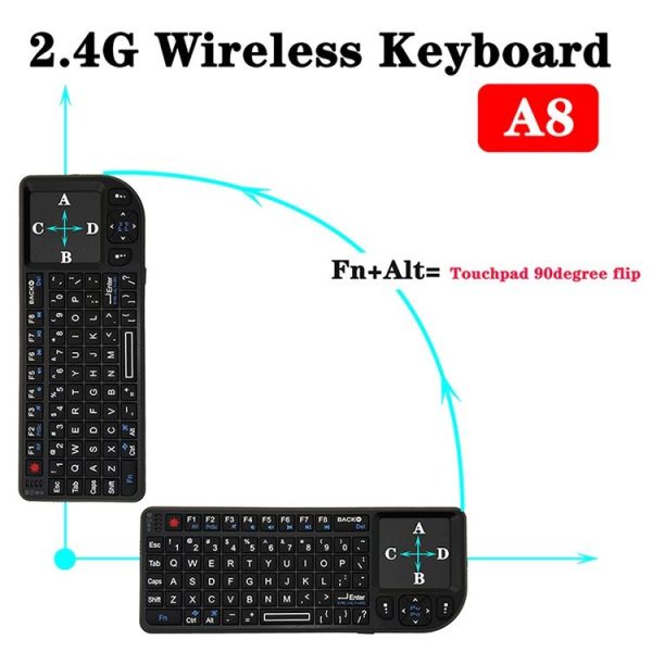 A8 Mini Wireless Mouse And Keyboard With Laser Touchpad Keyboard, Colour: English White Backlight - Image 6
