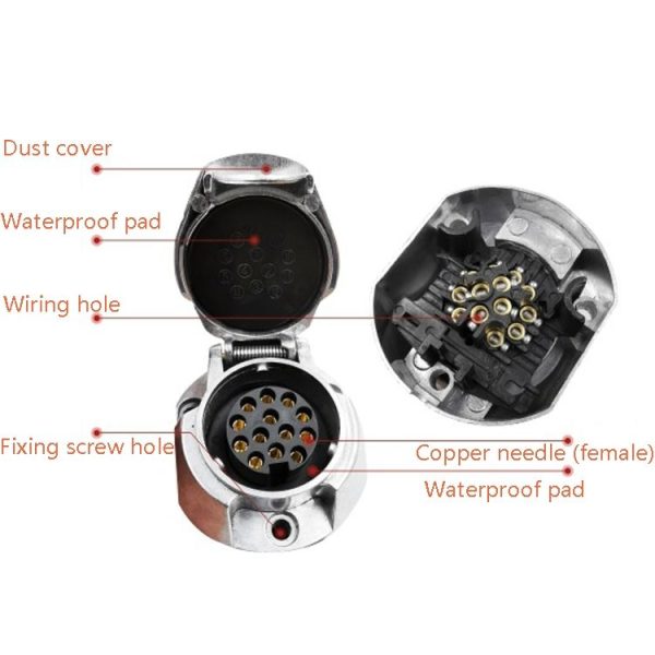 VS1131E 13P 12V Aluminum Alloy Trailer Plug Socket EU Plug - Image 3