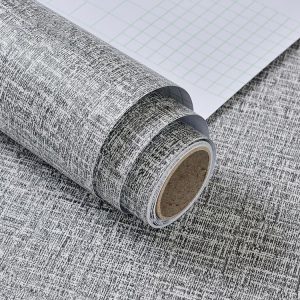 PVC Imitation Cloth Self-Adhesive Wallpaper Waterproof Thick Wall Stickers TV Background Wall Decoration Linen Wallpaper Size: 60cm x 3m (Deep Gray A604)