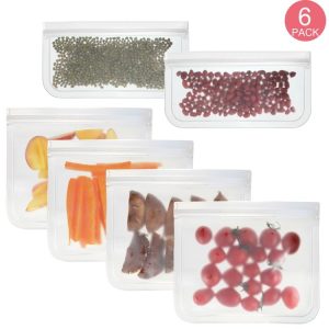 6 in 1 Translucent Frosted PEVA Food Preservation Bag Refrigerator Food Storage Bag Self-Sealing Food Bag Set (NO.1x4+NO.2x2)