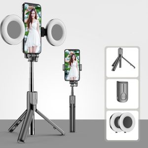 MAR-19K Dual Fill Light Selfie Stick Bluetooth Mobile Phone Lazy Bracket Tripod Desktop Live Broadcast Device (Black)