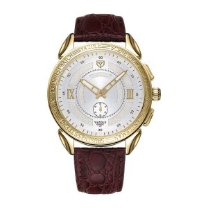 YAZOLE 437 Fashion Men Quartz Watch (White Tray Brown Belt)
