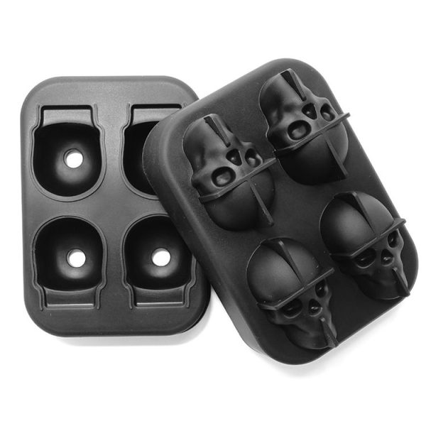 Bar Whiskey Silicone Ice Tray Mold, Specification: 4 Grid Skull (Black)