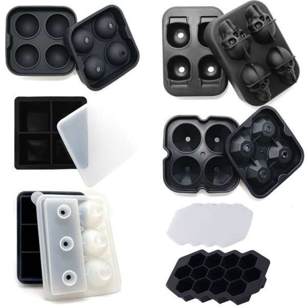 Bar Whiskey Silicone Ice Tray Mold, Specification: 4 Grid Skull (Black) - Image 2