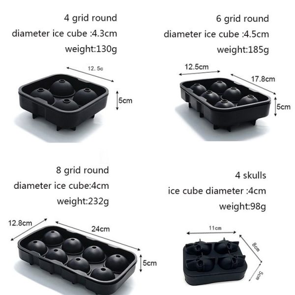 Bar Whiskey Silicone Ice Tray Mold, Specification: 4 Grid Skull (Black) - Image 3