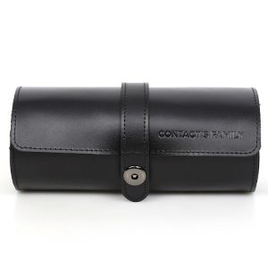 Contacts Family CF1117A 3 Watch Positions Leather Watch Box Round Buckle Outdoor Travel Watch Storage Box (Black)