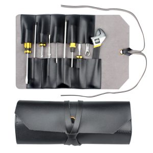 CL97 Multi-Function Toolkit Bundled Leather Tool Bag Double Thickened Two-Purpose Wrench Bag (Black)