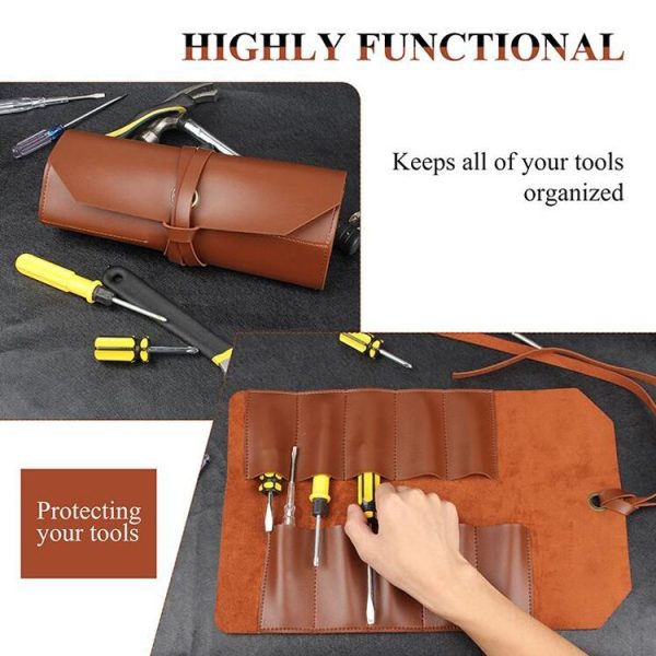 CL97 Multi-Function Toolkit Bundled Leather Tool Bag Double Thickened Two-Purpose Wrench Bag (Black) - Image 5