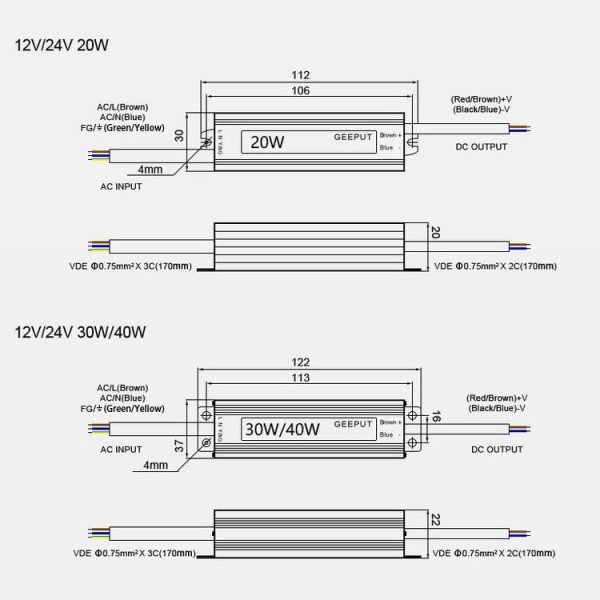 GEEPUT 220V Turn 12V LED Waterproof Power Supply Transformer, Model: 1.67A 20W - Image 2