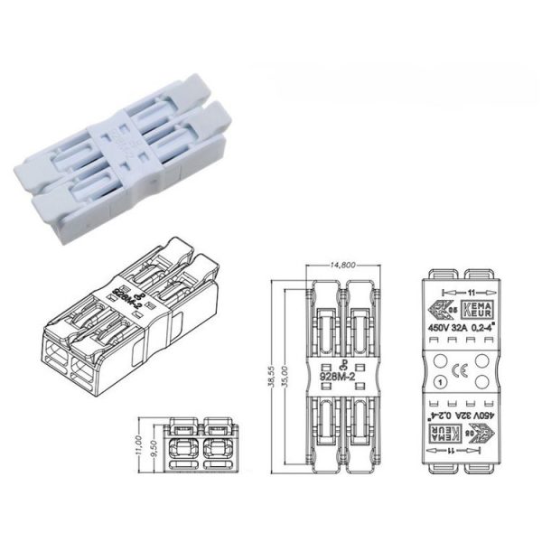 10 PCS Fast Terminal Block 2P Dual Pressing Terminal Connector Spring-Type Un-Lock Screw Connector, Specification: 928-M2 White Narrow - Image 2
