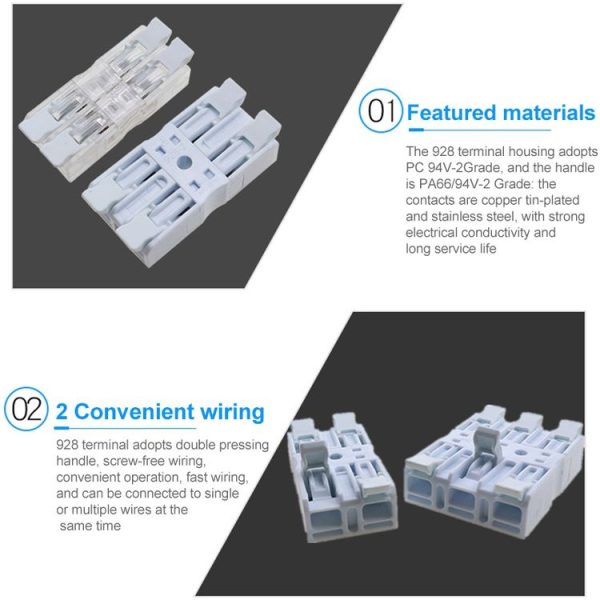 10 PCS Fast Terminal Block 2P Dual Pressing Terminal Connector Spring-Type Un-Lock Screw Connector, Specification: 928-M2 White Narrow - Image 3