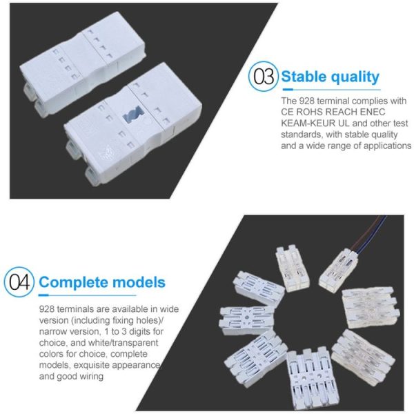 10 PCS Fast Terminal Block 2P Dual Pressing Terminal Connector Spring-Type Un-Lock Screw Connector, Specification: 928-M2 White Narrow - Image 4