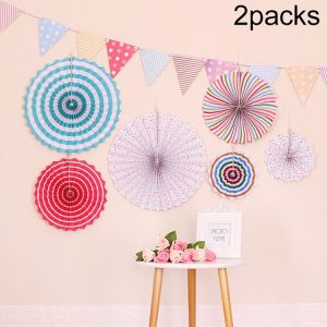 2 Packs Birthday Party Wedding Color Three-Dimensional Folding Fan Round Paper Fan Garland Ornaments (Color)