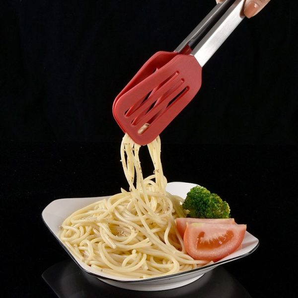 Stainless Steel Silicone Food Spatula Food Clip Barbecue Steak Clip Barbecue Baking Tool, Size: 12 inch With Bracket (Random Color Delivery) - Image 6