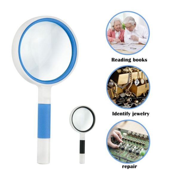 Hand-Held Reading Magnifier Glass Lens Anti-Skid Handle Old Man Reading Repair Identification Magnifying Glass, Specification: 100mm 3 Times (Blue White) - Image 6