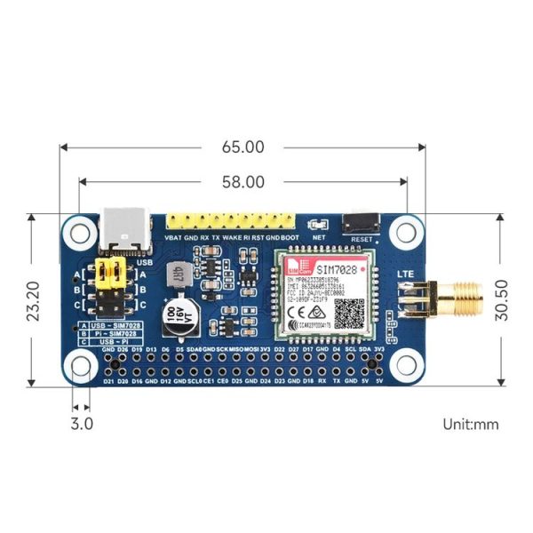 Waveshare 25349 SIM7028 NB-IoT HAT For Raspberry Pi, Supports Global Band NB-IoT Communication - Image 2