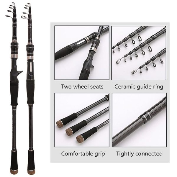 Carbon Telescopic Luya Rod Short Section Fishing Throwing Rod, Length: 3.6m (Curved Handle) - Image 6