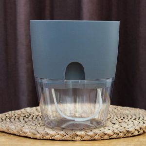 Transparent Plastic Double-Layer Water Storage Automatic Water-Absorbing Flowerpot, Size: A705 Caliber 10.5cm (Gray Transparent Basin)