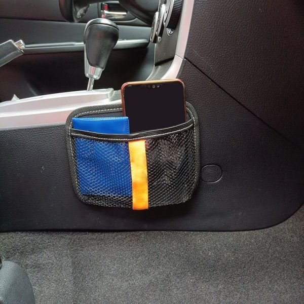 3 PCS Car Mobile Phone Storage Net Bag Universal Paste Car Chair Back Storage Bag, Colour: Black With Stripes - Image 2