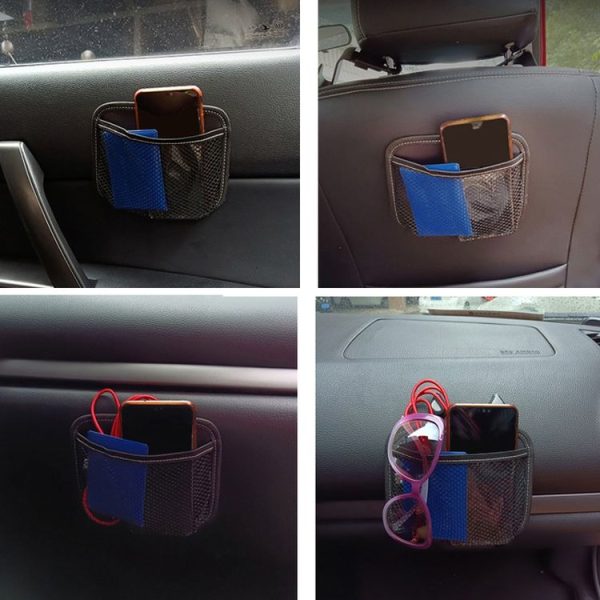3 PCS Car Mobile Phone Storage Net Bag Universal Paste Car Chair Back Storage Bag, Colour: Black With Stripes - Image 6