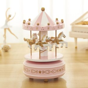 Sky City Carousel Clockwork Music Box Couples Birthday Gift (K0132 Star Pink)