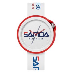 SANDA 3200 Silicone Belt Quartz Sports Watch For Men And Women (White Red)