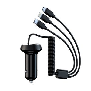 R3XK 1 In 3 Digital Display Car Charger QC3.0 Fast Charging Multifunctional Cigarette Lighter, Model: 17w (Black)