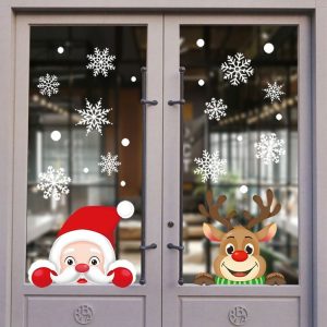 XC009 1set Christmas Window Grille Sticker Santa Claus Elk Glass Window Decoration