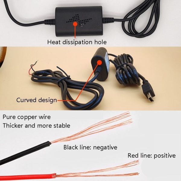 Car OBD Low-Voltage Protection Parking Monitor Power Cord 12V Turn 5V 2.5A Step-down Line, Specification: Mini Straight - Image 5