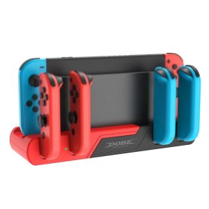 DOBE TNS-0122 4 In 1 Gamepad Charging Dock For Switch OLED (Red Black)