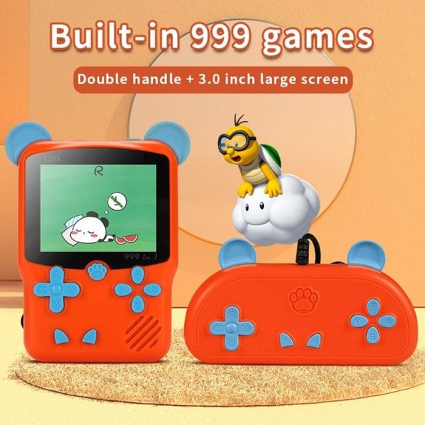 I50 999 in 1 Children Cat Ears Handheld Game Console, Style: Doubles (Orange) - Image 6