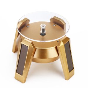 High-Footed UFO Solar 9cm 360 Rotating Display Stand Props Turntable (Gold Blue Light)