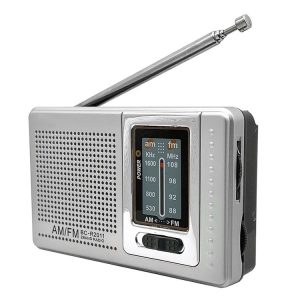 INDIN BC-R2011 AM FM Radio Pocket Mini Wide Reception Telescopic Antenna Radio (Silver Gray)