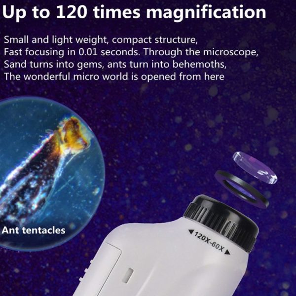 Children Handheld Portable Laboratory Equipment Microscope Toys, Colour: Lite + Bracket (Blue) - Image 6