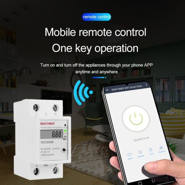 SINOTIMER WDS688 Smart WiFi Single-Phase Power Meter Mobile APP Home Rail Meter 5-60A 230V - Image 7