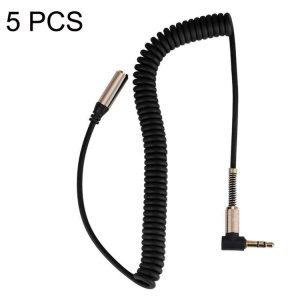 5PCS 3.5MM Male To Female Elbow Spring Retractable Audio Line, Cable Length: 1.5m (Black)