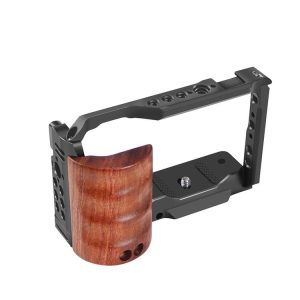Alloy Rabbit Cage With Wooden Handle for Sony ZV-E10 Camera (Black)