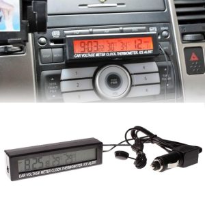 Car Inside And Outside Dual Temperature+Clock+Voltage LED Electronic Display (Orange+Blue)