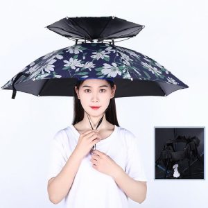 Double-layer Fishing Umbrella Hat Outdoor Sunscreen And Rainproof Folding Umbrella Hat, Color: 80 Camellia
