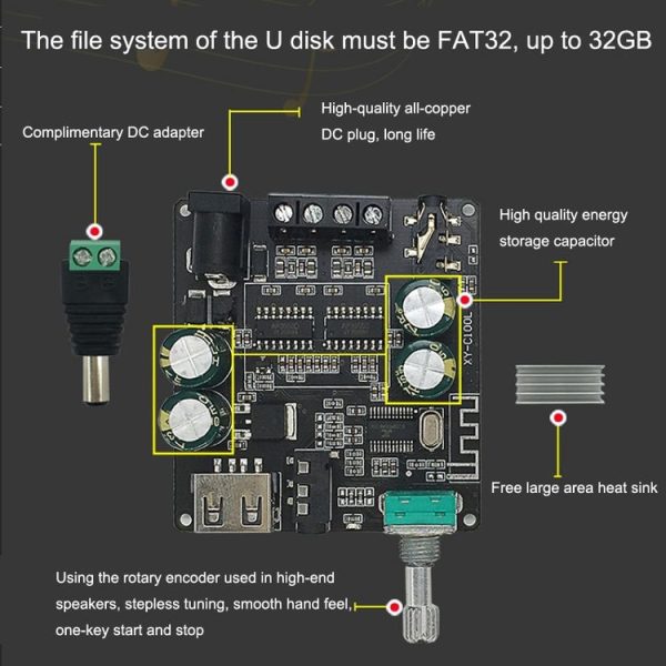 XY-C100L Stereo Stepless Tuning Bluetooth Digital Power Amplifier Board - Image 6