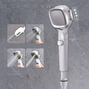 Pressurized Shower Head Four-speed Handheld Shower Set, Style: Electroplating White Filter