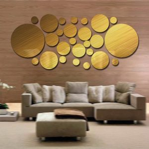 JM004 26PCS Bedroom Geometric Round Stereo Acrylic Mirror Wall Sticker (Gold)