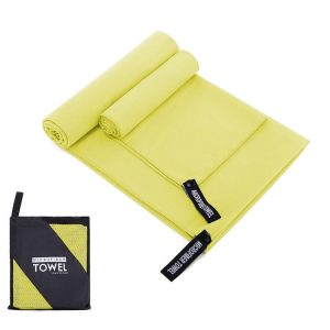 Absorbent Quick Dry Sports Towel Microfiber Bath Towel 76x152cm (Yellow Square Mesh Bag)