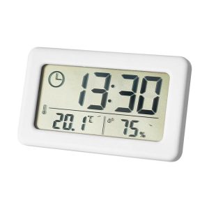 YD005 Mini Light and Thin LCD Screen Temperature / Humidity Meter Electronic Clock (White)