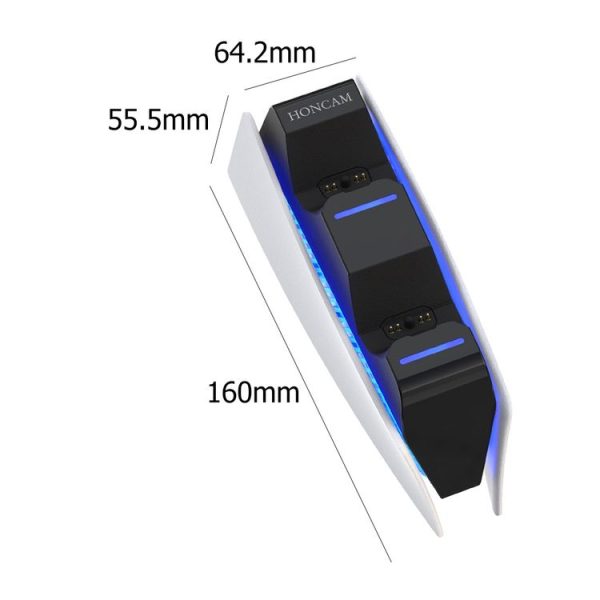 HONCAM For PS5 Gamepad Charger Dual Dock Charger (White) - Image 3