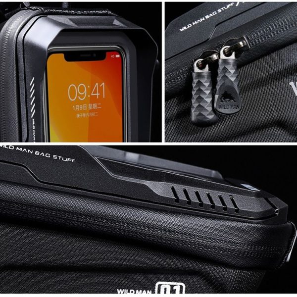 WILD MAN XT1 1L Bicycle EVA Hard Shell Phone Touch Screen Handlebar Bag (Twill) - Image 6