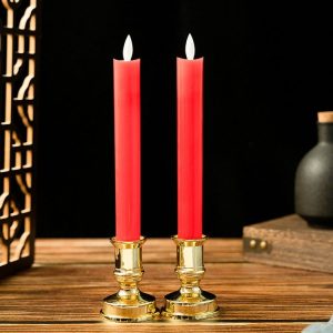 2 PCS Simulation Long-rod Electronic Candle Lamp Swing Wick LED Temple Lamp (Red)